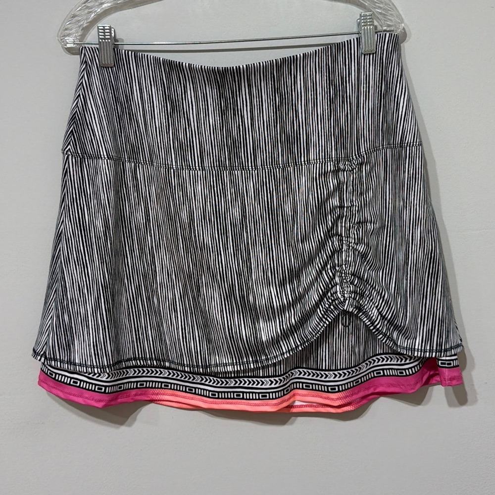 Lucky in Love Women Large Tennis Skort Black White Stripe Pink Ombre Ruched